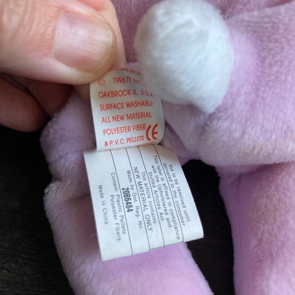 TY Beanie Baby 1996 Floppity Retired Mauve Bunny Rabbit Stuffed Toy Plush - Picture 5 of 7
